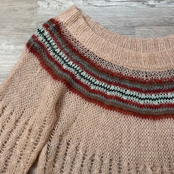 Urban Outfitters Cooperative Mohair Blend Open Knit Sweater Peach L - Picture 2 of 5